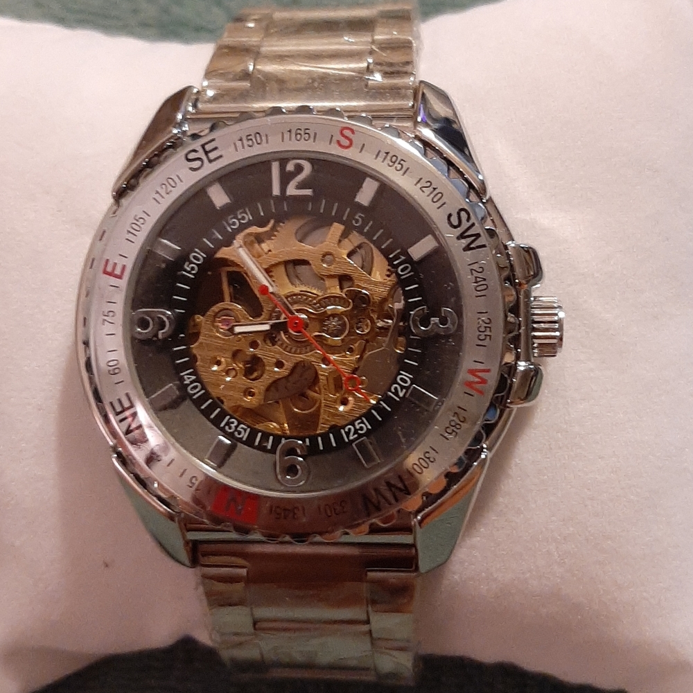 GENOA Stainless Steel Open Works Watch.